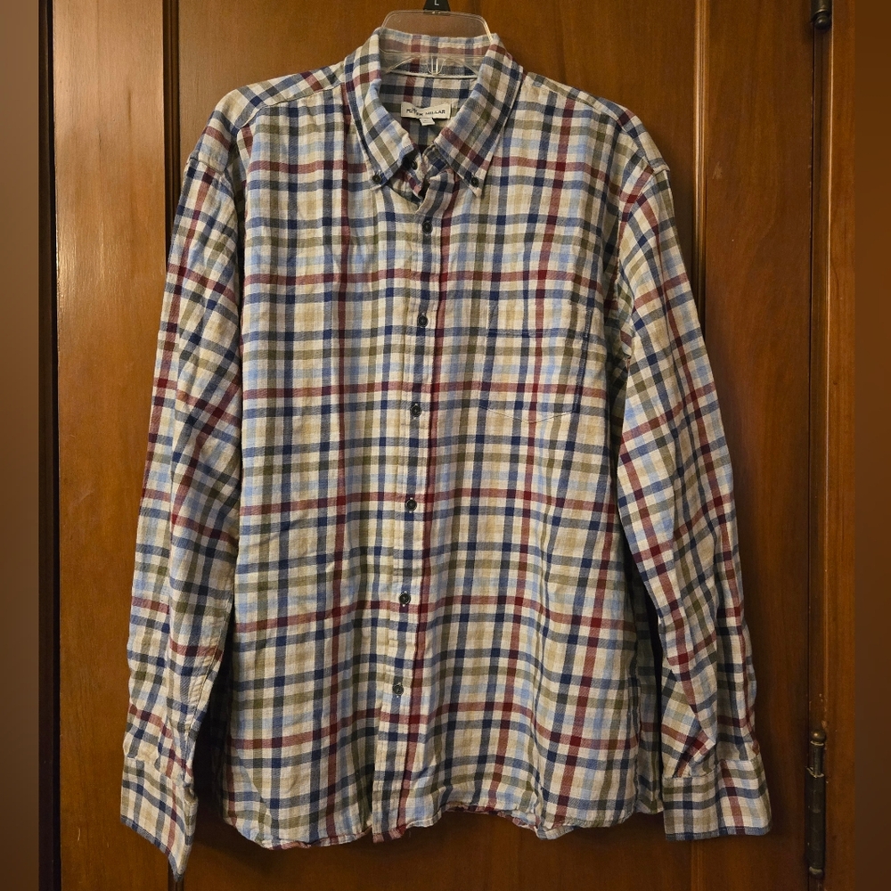 Peter‎ Millar Mens XL Gray Plaid Check 100% Cotton Sport Button Down Soft Casual